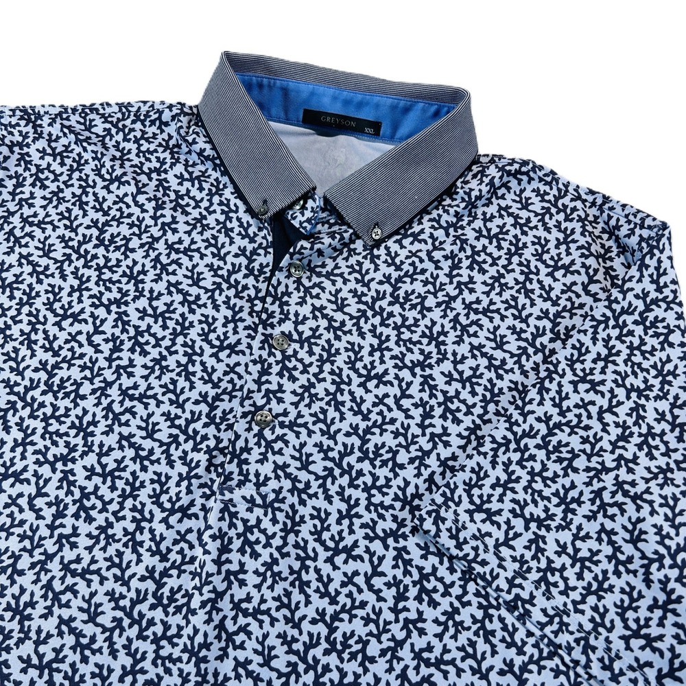 Greyson Polo Shirt Mens XXL Blue Coral Print Performance Golf Short Sleeve